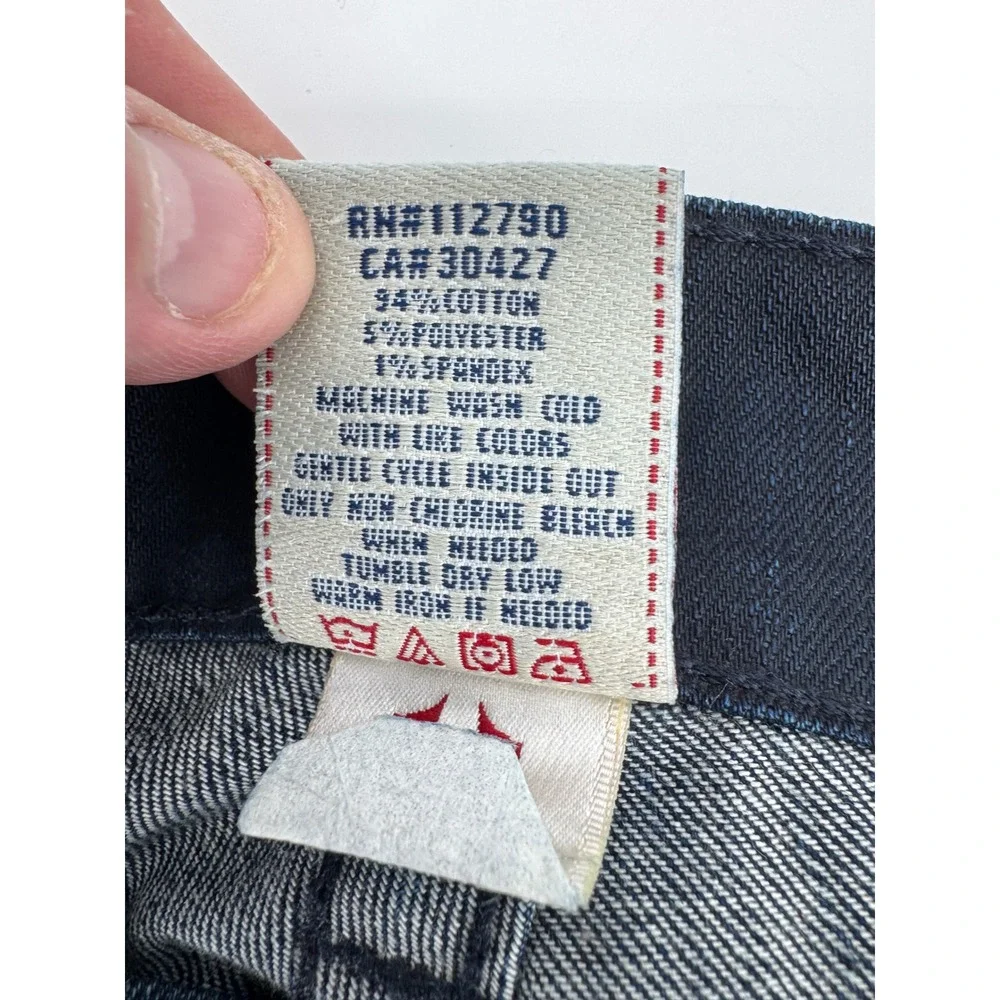 True Religion Jeans Mens 34x32 Blue Denim‎ Flap Pockets Ricky Distressed Hems